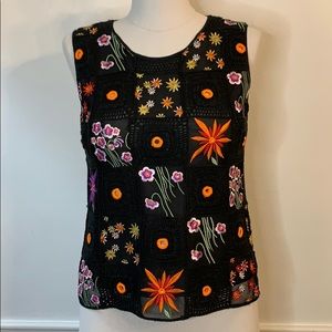 Jenni Max Crochet Embroidered Scoop Neck Top